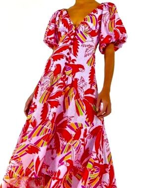 NWT FARM Rio Lilac Birds Midi Dress